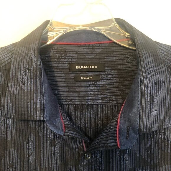 BUGATCHI Mens Lg Dress  Shirt Navy/Black - Picture 3 of 10